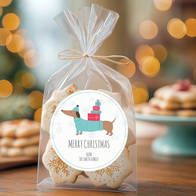 Personalized Dachshund Merry Christmas Classic Round Sticker (Personalized Christmas Dog Sticker
)