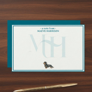 Personalized Dachshund Note Monogram Card Set