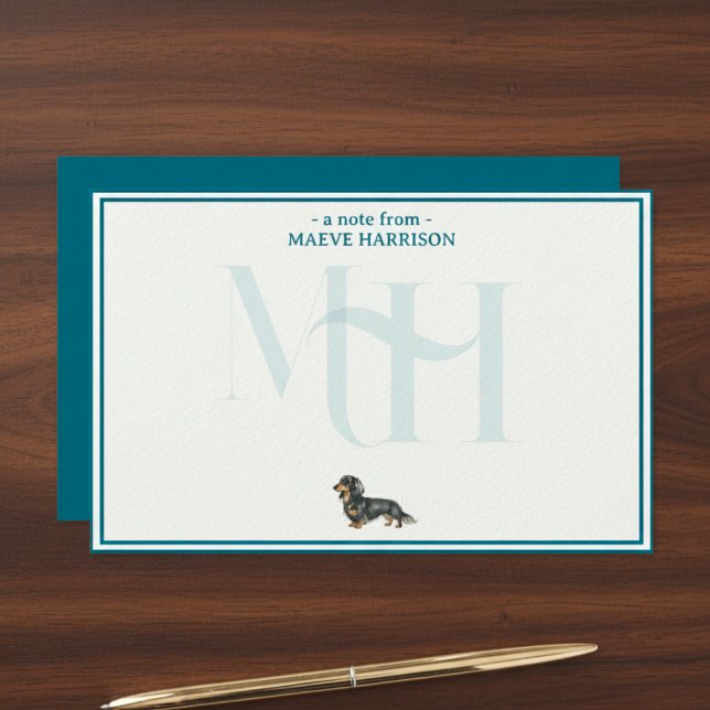 Personalized Dachshund Note Monogram Card Set (Gift custom stationery to the dog lover in your life! )