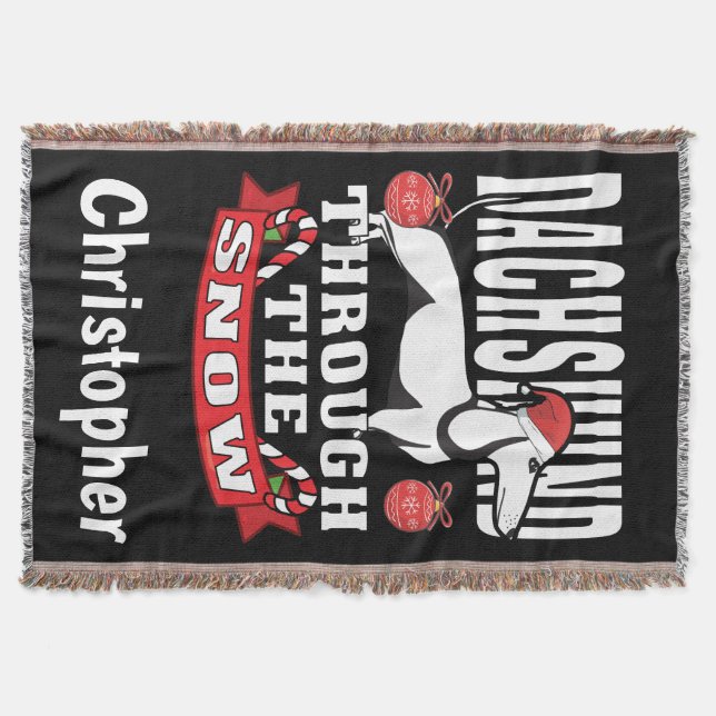 Personalized Dachshund Through The Snow Holiday Throw Blanket (Front)