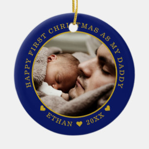 Personalized Dad And Baby's First Christmas Photo Ceramic Ornament