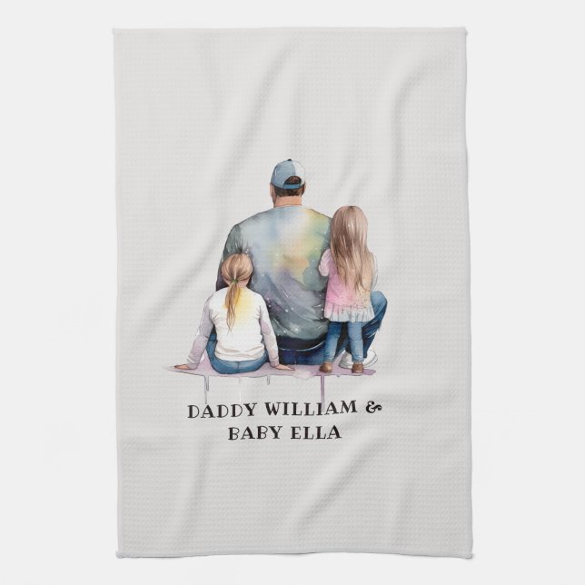 Personalized Dad and Daughters (9) Kitchen Towel (Vertical)