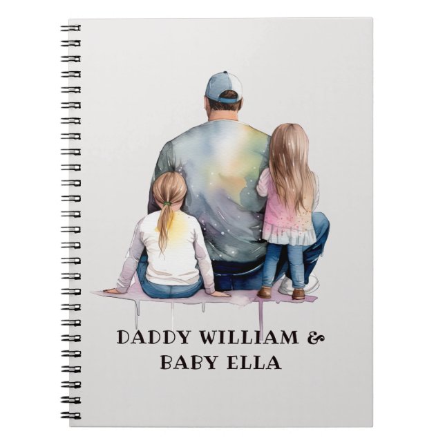 Personalized Dad and Daughters (9) Notebook (Front)