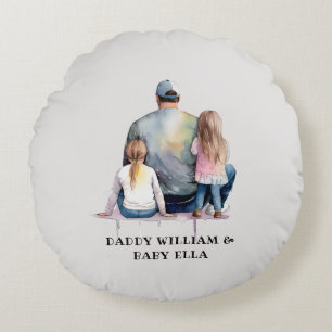 Personalized Dad and Daughters (9) Round Pillow