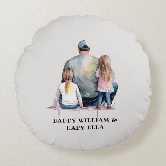 Personalized Dad and Daughters (9) Round Pillow (Front)
