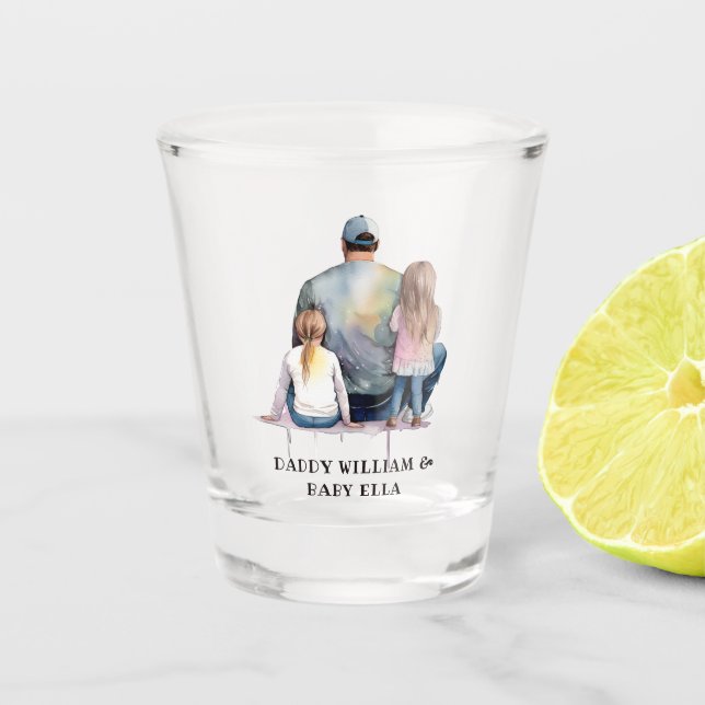 Personalized Dad and Daughters (9) Shot Glass (Front)
