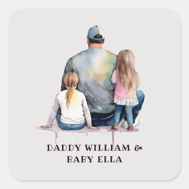 Personalized Dad and Daughters (9) Square Sticker (Front)