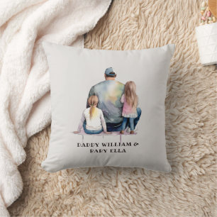 Personalized Dad and Daughters (9) Throw Pillow