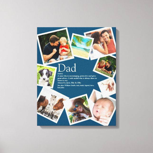 Personalized Dad Definition 9 Photo Collage Blue Canvas Print (Front)