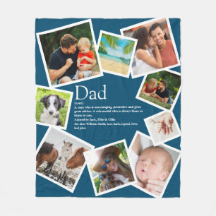 Personalized Dad Definition 9 Photo Collage Blue Fleece Blanket