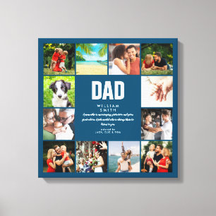 Personalized Dad Definition Blue 12 Photo Collage Canvas Print