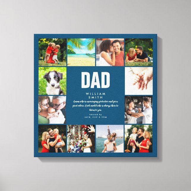 Personalized Dad Definition Blue 12 Photo Collage Canvas Print (Front)