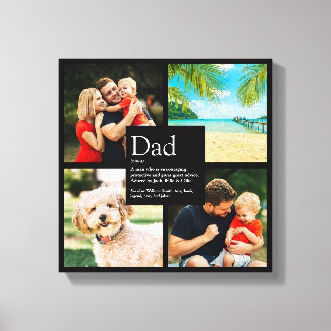 Personalized Dad Definition Modern 4 Photo Collage Canvas Print (Front)
