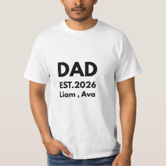 Personalized Dad EST 2026 T-Shirt with Kids Names 