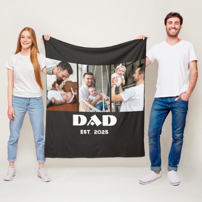 Personalized Dad Established 3-Photo Collage Fleece Blanket (In Situ)