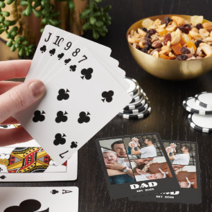 Personalized Dad Established 3-Photo Collage Playing Cards