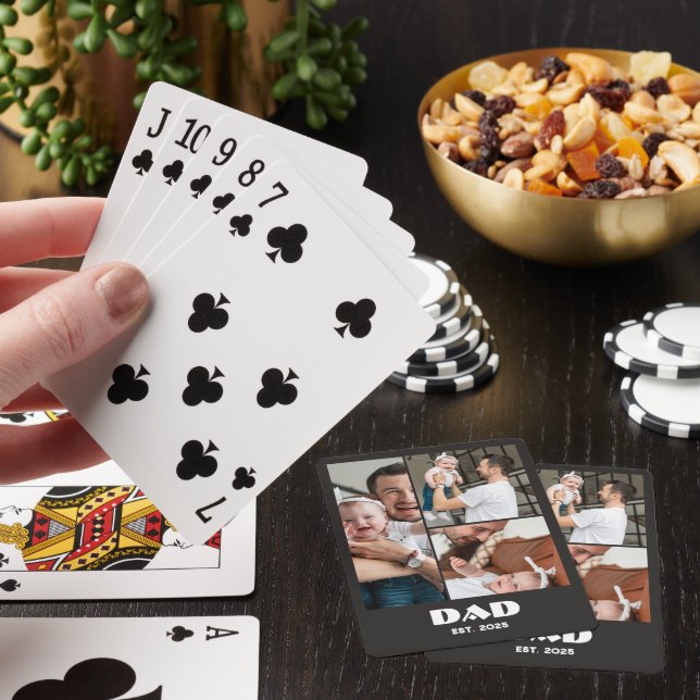 Personalized Dad Established 3-Photo Collage Playing Cards (In Situ)