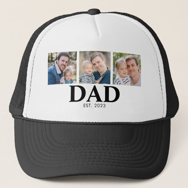 Personalized Dad Established Year Father Photo Trucker Hat (Front)