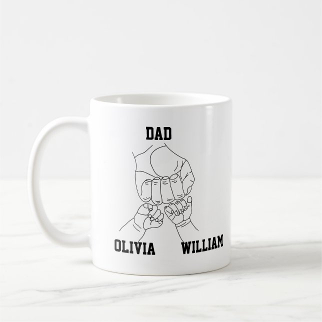Personalized Dad Father Daddy Gift Two Kids Names Coffee Mug (Left)