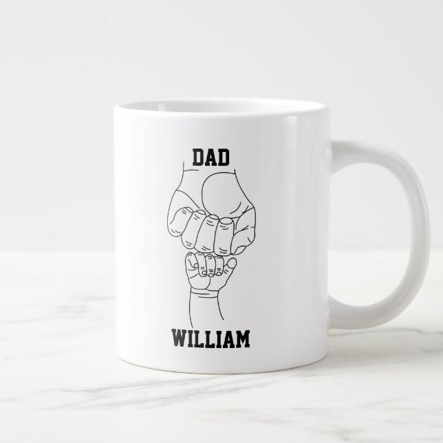 Personalized Dad Father Daddy Gift with Kid's Name Large Coffee Mug (Right)