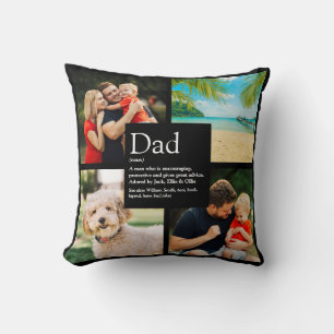Personalized Dad Father Definition 4 Photo Black Throw Pillow
