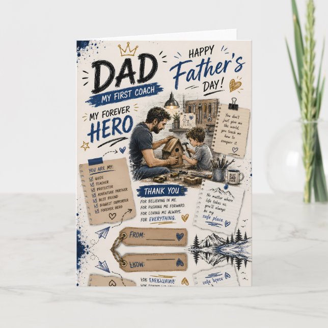 Personalized Dad First Coach Greeting Card (Front)