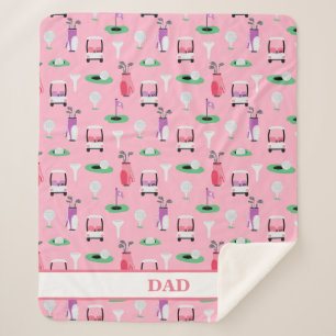 Personalized Dad Golfer Golfcart Golfing Sporty Sherpa Blanket