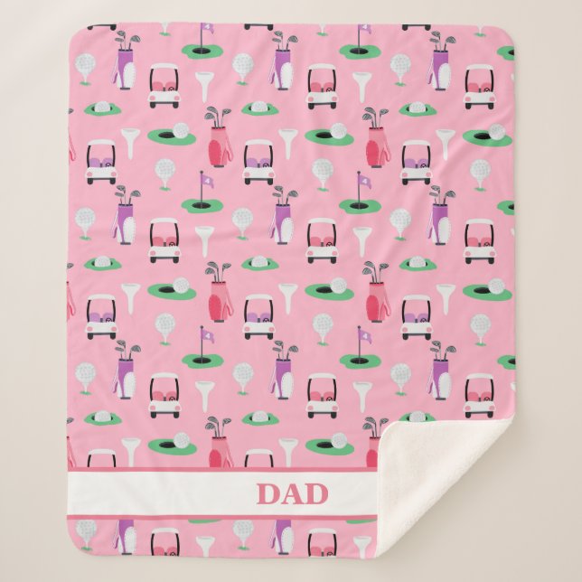 Personalized Dad Golfer Golfcart Golfing Sporty Sherpa Blanket (Front)
