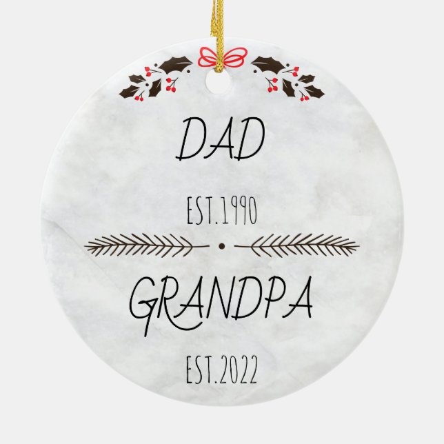 Personalized Dad Grandpa Est Custom Year Ceramic Ornament (Back)