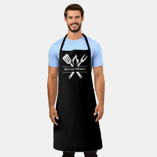 Personalized Dad Grillfather BBQ Black White Apron