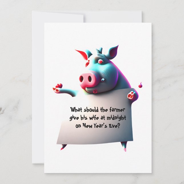 Personalized Dad Joke Funny Pig New Year's Card (Front)