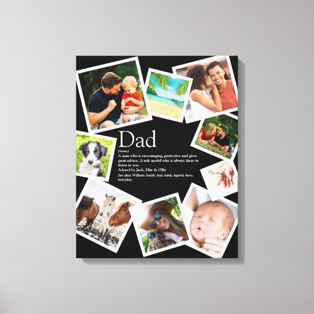 Personalized Dad Name Definition 9 Photo Collage Canvas Print (Front)