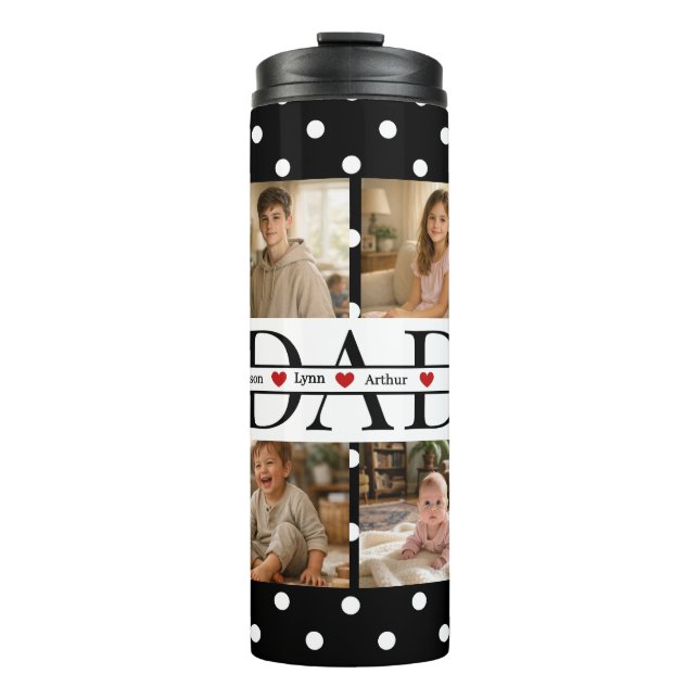 Personalized Dad Photo Collage & Kids Name Thermal Tumbler (Front)