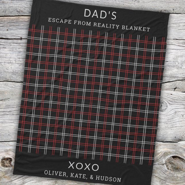 Personalized Dad Red Black Plaid Funny Gift Fleece Blanket (Creator Uploaded)