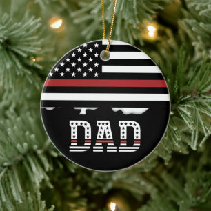 Personalized Dad Thin Red Line Firefighter Dad Ceramic Ornament