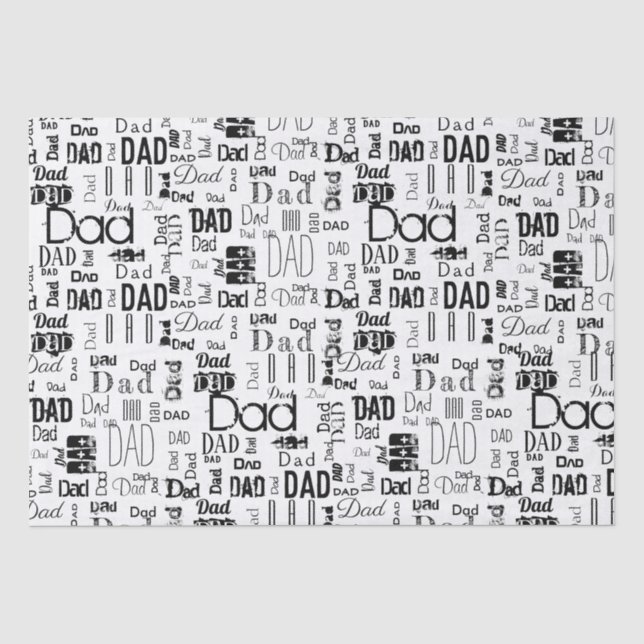 Personalized Dad Typography Black White Tissue Paper (Front)