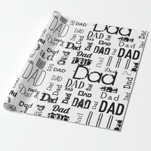 Personalized Dad Typography Black White Wrapping Paper