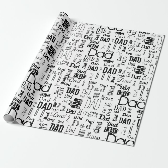 Personalized Dad Typography Black White Wrapping Paper (Unrolled)