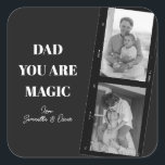 Personalized 'Dad You Are Magic' Two Fathers Photo Square Sticker<br><div class="desc">Celebrate the magic of fatherhood with our personalized 'Dad You Are Magic' sticker! This unique design features a sleek black background, a cherished photo of two fathers, and the heartfelt message 'Dad You Are Magic.' Add a special touch by customizing it with your kids' names. These high-quality stickers are perfect...</div>
