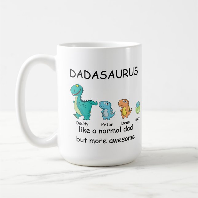 Personalized Dadasaurus up to 3 kids  Coffee Mug (Left)