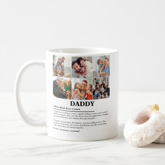 Personalized Daddy Definition 6 Photo Collage Coffee Mug (With Donut)