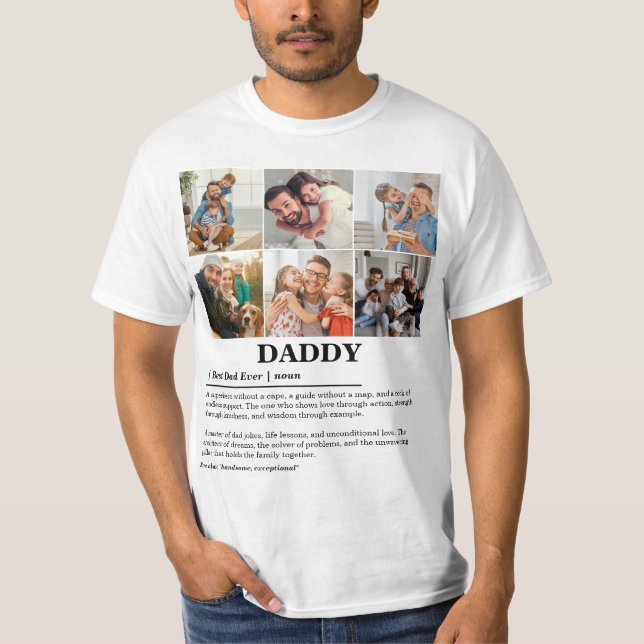 Personalized Daddy Definition 6 Photo Collage T-Shirt (Front)