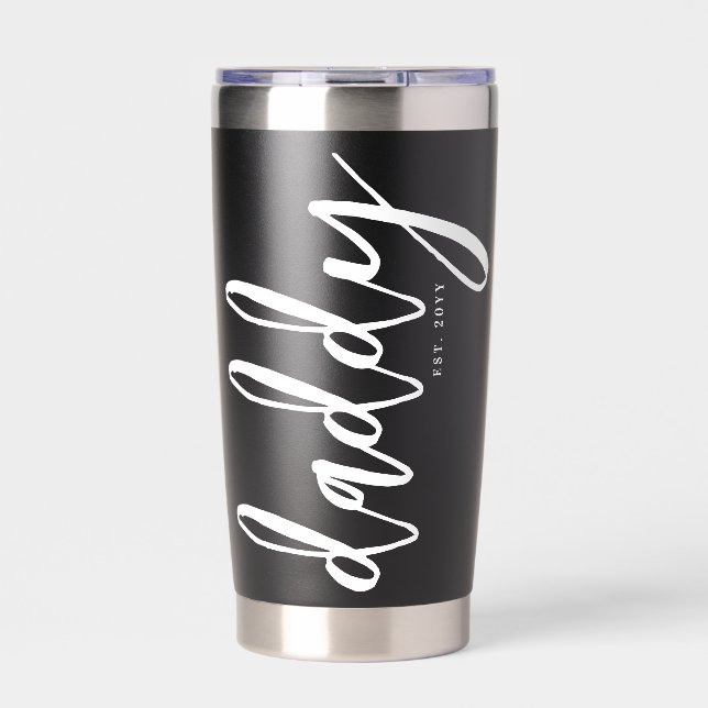 Personalized Daddy Est New Dad Brush Typography In Insulated Tumbler (Front)