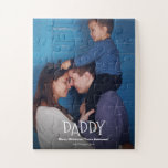 Personalized Daddy Photo Merry Christmas Jigsaw Puzzle<br><div class="desc">Put a tear in his eye when he puts this puzzle together with his children on Christmas. Personalized with names and customize with your own heartfelt message. White overlay text on a black fade to keep the text legible on top of any photo. Contact me at info@lddesignloft.com if you need...</div>