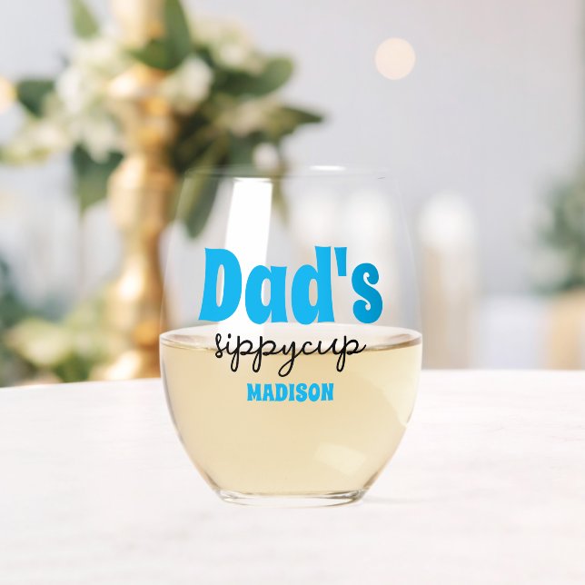 Personalized Dad's Sippy Cup Stemless Wine Glass (Insitu (Wedding))