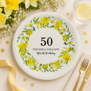Personalized Daffodil 50th Birthday Party Paper Plate