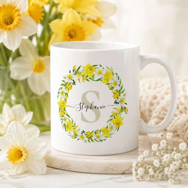 Personalized Daffodil Monogram Coffee Mug (Add your name & initial to personalize)