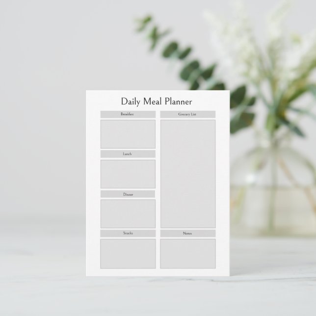 Personalized Daily Meal Planner | Editable Simple Enclosure Card (Standing Front)