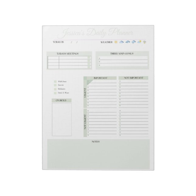 Personalized Daily Organization Planner Notepad (Rotated)