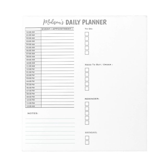 Personalized Daily Planner To Do List Organizer Notepad (Front)